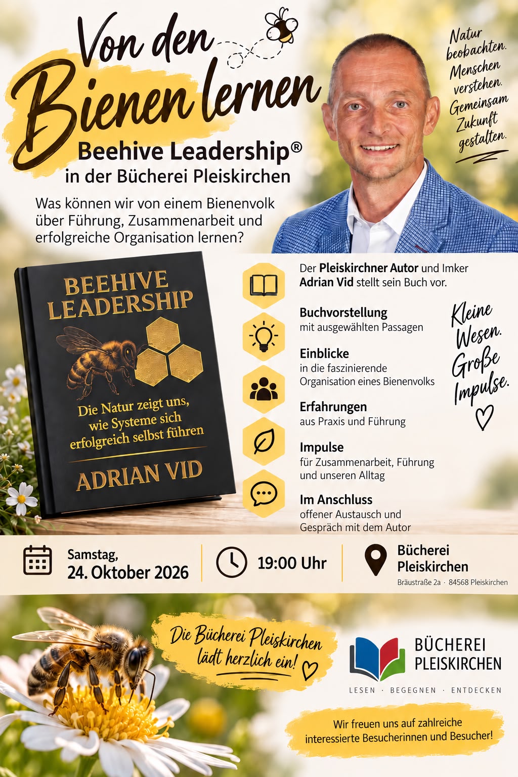 Von den Bienen lernen – Beehive Leadership in der Bücherei Pleiskirchen am 24. Oktober 2026
